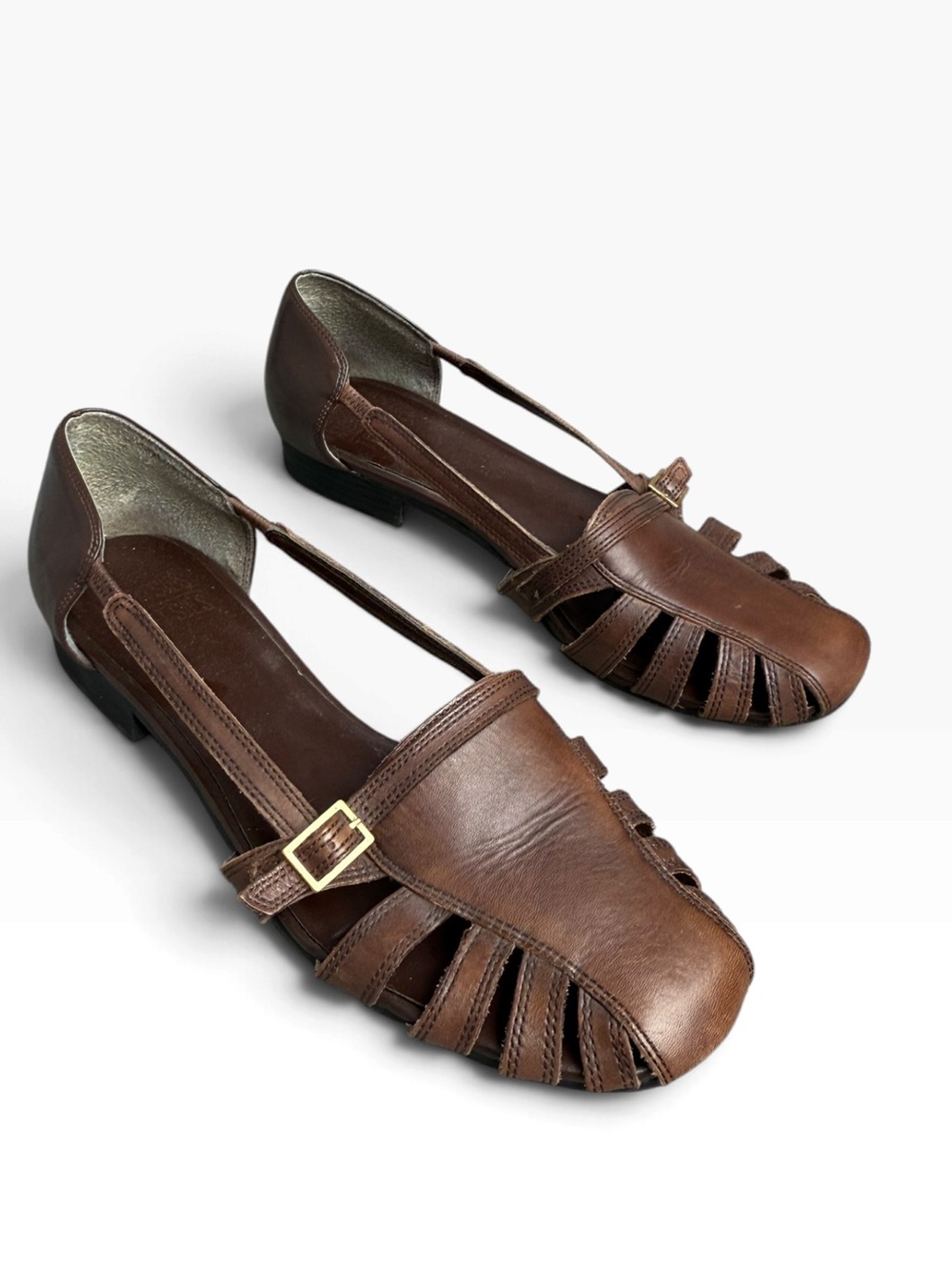 Mootsies Tootsies Brown Leather Fisherman Sandal Flats Size 8.5 Neutral Minimal